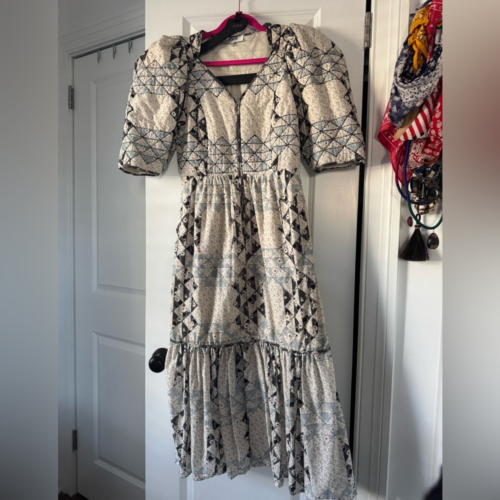 Sea New York Blue and White Patchwork Midi